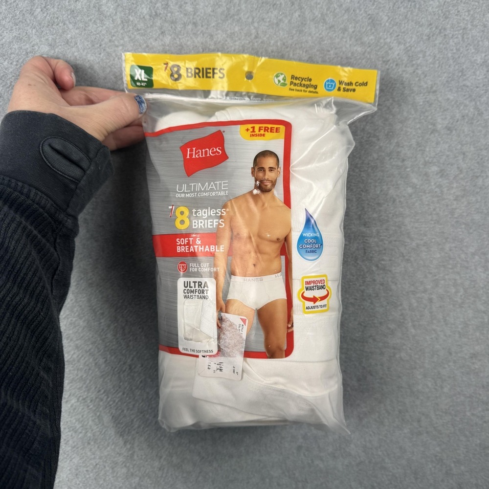 Hanes Underwear Briefs Mens XL White Ultimate Tagless Soft Breathable 8 Pack NEW